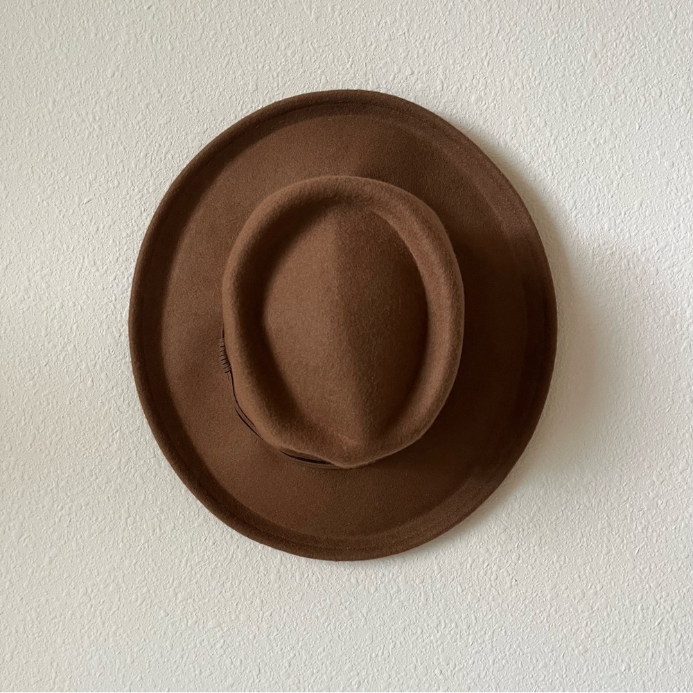 Free People Boho Brown Fedora Wide Brim Wool Hat - Picture 2 of 4